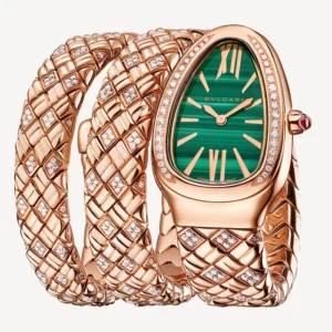 Luxury Serpentine Snake Women’s Watch – Rose Gold Finish with Green Dial