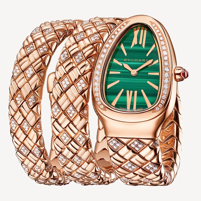 Luxury Serpentine Snake Women’s Watch – Rose Gold Finish with Green Dial