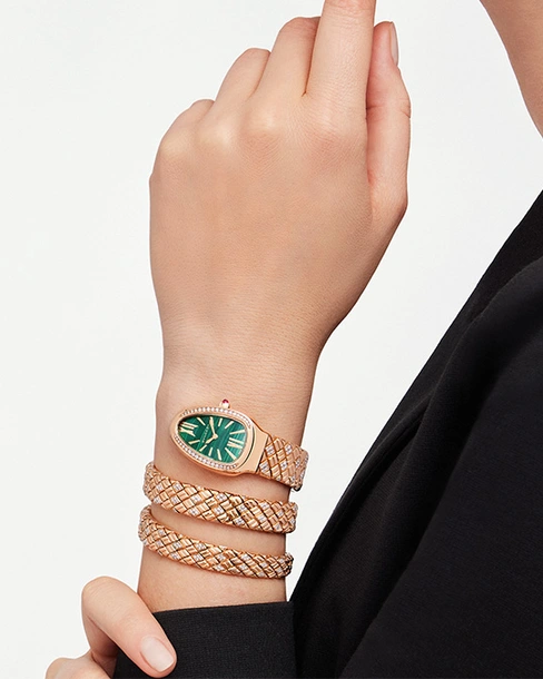 Luxury Serpentine Snake Women’s Watch – Rose Gold Finish with Green Dial - Image 2