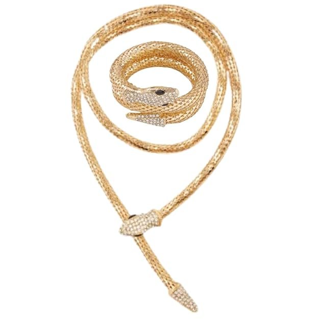 Luxury Gold Snake Necklace and Bracelet Set with Rhinestone Detailing - Image 2