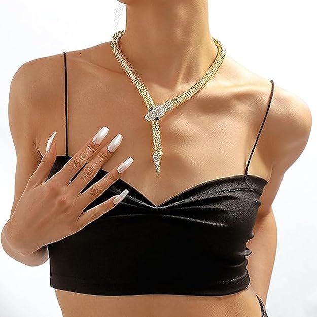 Luxury Gold Snake Necklace with Rhinestone Detailing - Image 2