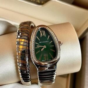 Serpentis Tubogas Green Dial Ladies Watch – Silver with Diamond Bezel