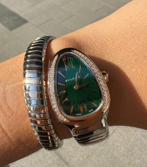 Serpentis Tubogas Green Dial Ladies Watch – Silver with Diamond Bezel - Image 3