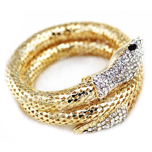 Luxury Gold Snake Wrap Bracelet with Rhinestone Detailing