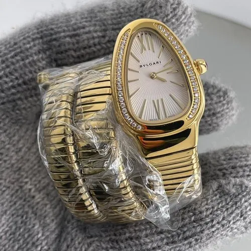 Golden white Bvlgari Serpenti Women Watch