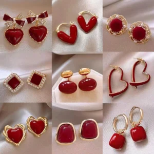 Red & Gold Elegance Earring Set – 9 Beautiful Fashion Designs