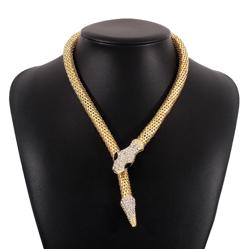 Luxury Gold Snake Necklace with Rhinestone Detailing - Image 3
