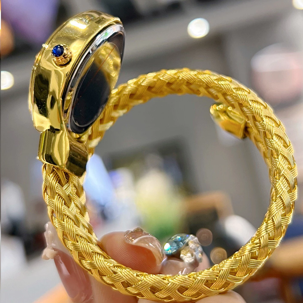 Golden Serpentine Snake Women’s Luxury Watch – Emerald Green Dial - Image 2