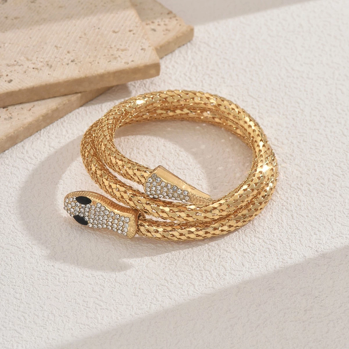 Luxury Gold Snake Wrap Bracelet with Rhinestone Detailing - Image 4