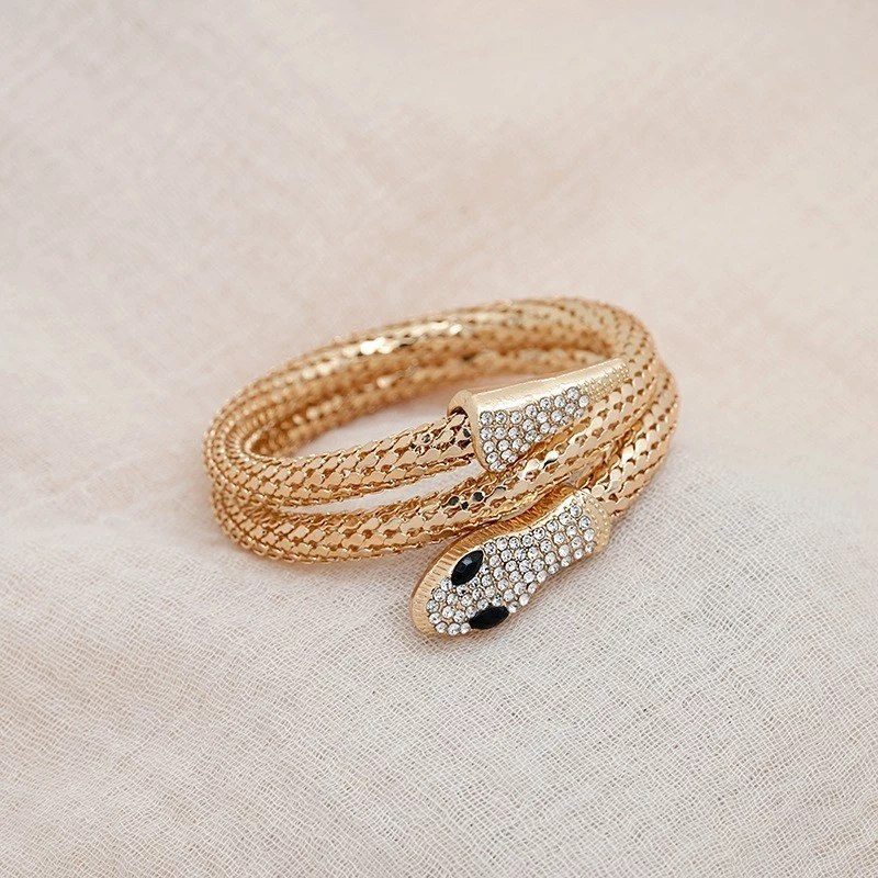 Luxury Gold Snake Wrap Bracelet with Rhinestone Detailing - Image 3